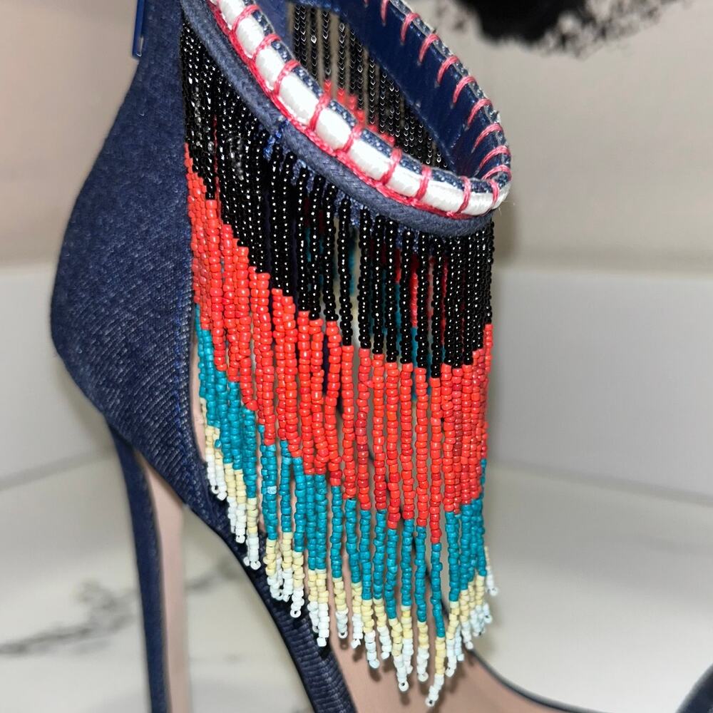 Aldo Denim Heel With Beaded Detail Women's Size 7.5 - Picture 4 of 10